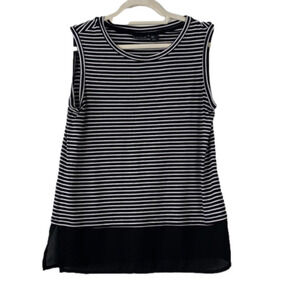 TAHARI size M black and white stripe sleeveless top with shear bottom
